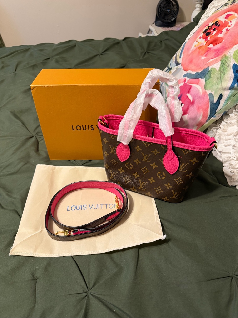 Designer Monogram Mini Tote with Pink Trim